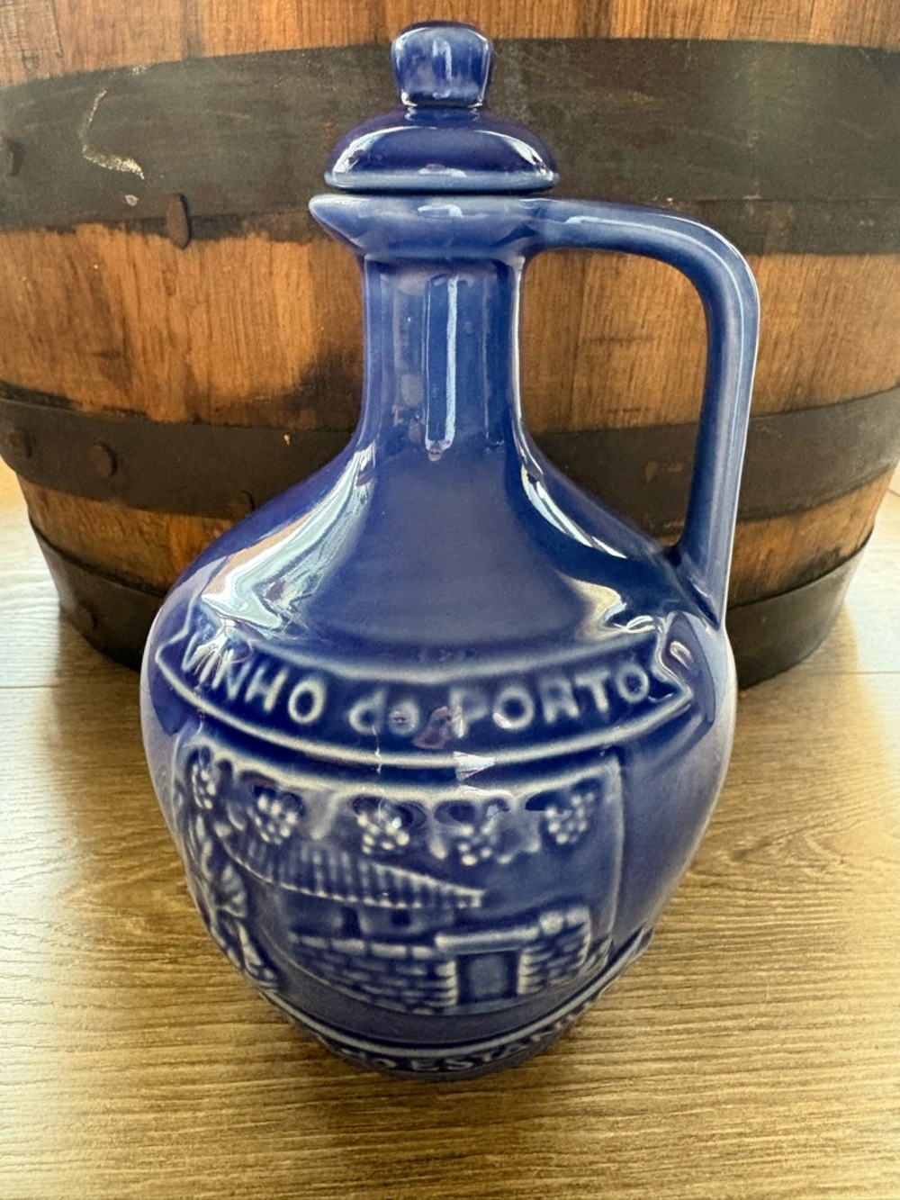 Vintage Portuguese Blue Ceramic "Vinho do Porto" Pitcher / Decanter